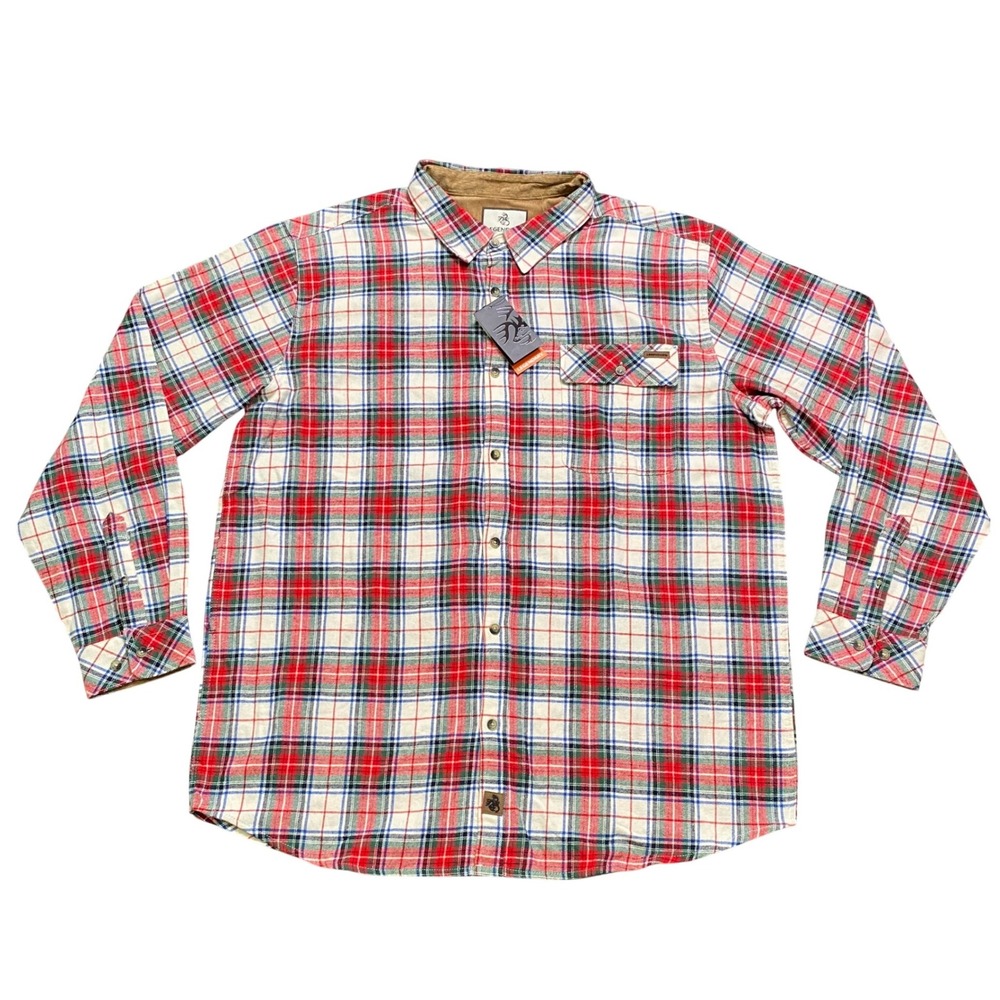 Legendary Whitetails Buck‎ Camp Flannel Shirt Red White Plaid Mens 2XT Tall NEW